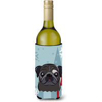 "Caroline's Treasures Winter Holiday Black Pug Wine Bottle Koozie Hugger, 750 ml, Multicolor"