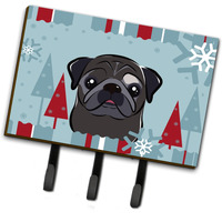 "Caroline's Treasures BB1759TH68 Winter Holiday Black Pug Leash or Key Holder, Large, Multicolor"