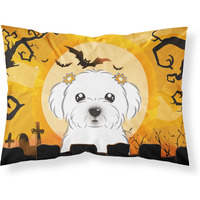 "Caroline's Treasures BB1766PILLOWCASE Halloween Maltese Fabric Standard Pillowcase, Large, Multicolor"