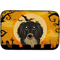 "Caroline's Treasures Halloween Longhair Black And Tan Dachshund Dish Drying Mat, 14"" x 21"""