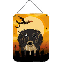 "Caroline's Treasures Halloween Longhair Black and Tan Dachshund Wall or Door Hanging Prints BB1771DS1216, 16HX12W, Multicolor"