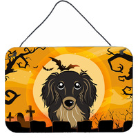 "Caroline's Treasures Halloween Longhair Black and Tan Dachshund Wall or Door Hanging Prints BB1771DS812, 8HX12W, Multicolor"