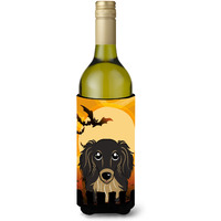 "Caroline's Treasures Halloween Longhair Black and Tan Dachshund Wine Bottle Koozie Hugger, 750 ml, Multicolor"