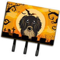 "Caroline's Treasures BB1771TH68 Halloween Longhair Black and Tan Dachshund Leash or Key Holder, Large, Multicolor"