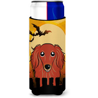 "Caroline's Treasures Halloween Longhair Red Dachshund Michelob Ultra Koozies for Slim Cans, Multicolor"
