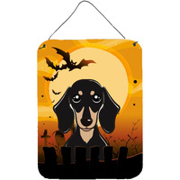 "Caroline's Treasures Halloween Smooth Black and Tan Dachshund Wall or Door Hanging Prints BB1773DS1216, 16HX12W, Multicolor"