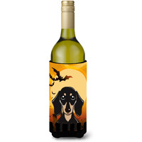 "Caroline's Treasures Halloween Smooth Black and Tan Dachshund Wine Bottle Koozie Hugger, 750 ml, Multicolor"