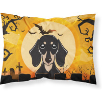 "Caroline's Treasures BB1773PILLOWCASE Halloween Smooth Black And Tan Dachshund Fabric Standard Pillowcase, Large, Multicolor"