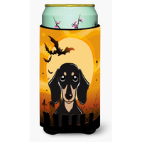 "Caroline's Treasures Halloween Smooth Black and Tan Dachshund Tall Boy Koozie Hugger, Multicolor"