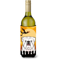 "Caroline's Treasures Halloween White English Bulldog Wine Bottle Koozie Hugger, 750 ml, Multicolor"