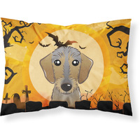 "Caroline's Treasures BB1791PILLOWCASE Halloween Wirehaired Dachshund Fabric Standard Pillowcase, Large, Multicolor"
