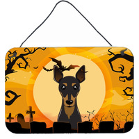 "Caroline's Treasures Halloween Min Pin Wall or Door Hanging Prints BB1798DS812, 8HX12W"