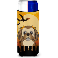 "Caroline's Treasures Halloween Chocolate Brown Shih Tzu Michelob Ultra Koozies for Slim Cans, Multicolor"
