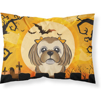 "Caroline's Treasures BB1807PILLOWCASE Halloween Chocolate Brown Shih Tzu Fabric Standard Pillowcase, Large, Multicolor"