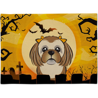 "Caroline's Treasures BB1807PLMT Halloween Chocolate Brown Shih Tzu Fabric Placemat, Multicolor"