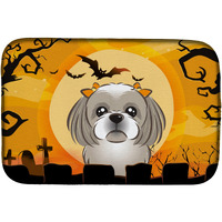 "Caroline's Treasures Halloween Gray Silver Shih Tzu Dish Drying Mat, 14 x 21"