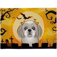 "Caroline's Treasures BB1808PLMT Halloween Gray Silver Shih Tzu Fabric Placemat, Multicolor"