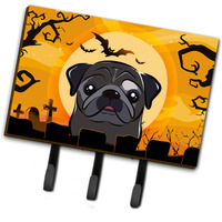 "Caroline's Treasures BB1821TH68 Halloween Black Pug Leash or Key Holder, Large, Multicolor"