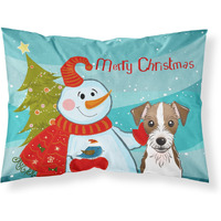 "Caroline's Treasures BB1822PILLOWCASE Snowman with Jack Russell Terrier Fabric Standard Pillowcase, Large, Multicolor"