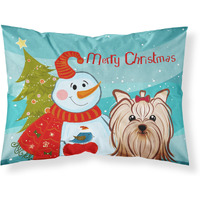 "Caroline's Treasures BB1824PILLOWCASE Snowman with Yorkie Yorkshire Terrier Fabric Standard Pillowcase, Large, Multicolor"