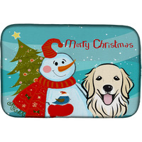 "Caroline's Treasures Snowman with Golden Retriever Dish Drying Mat, 14"" x 21"""