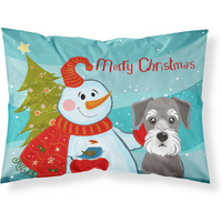 "Caroline's Treasures BB1826PILLOWCASE Snowman with Schnauzer Fabric Standard Pillowcase, Large, Multicolor"