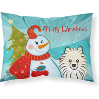"Caroline's Treasures BB1827PILLOWCASE Snowman with Pomeranian Fabric Standard Pillowcase, Large, Multicolor"