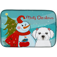 "Caroline's Treasures Snowman With Maltese Dish Drying Mat, 14"" x 21"""