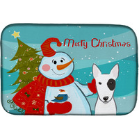 "Caroline's Treasures Snowman With Bull Terrier Dish Drying Mat, 14"" x 21"""