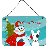 "Caroline's Treasures Snowman with Bull Terrier Wall or Door Hanging Prints BB1829DS812, 8HX12W, Multicolor"