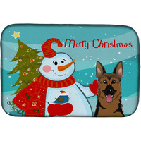 "Caroline's Treasures Snowman With German Shepherd Dish Drying Mat, 14"" x 21"""