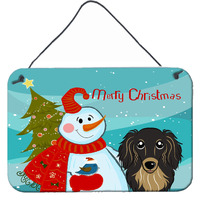 "Caroline's Treasures Snowman with Longhair Black and Tan Dachshund Wall or Door Hanging Prints BB1833DS812, 8HX12W"