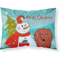 "Caroline's Treasures Snowman with Longhair Red Dachshund Fabric Standard pillowcases, Large, Multicolor"