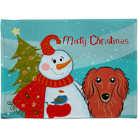 "Caroline's Treasures BB1834PLMT Snowman With Longhair Red Dachshund Fabric Placemat, Multicolor"