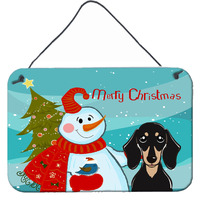 "Caroline's Treasures Snowman with Smooth Black and Tan Dachshund Wall or Door Hanging Prints BB1835DS812, 8HX12W"
