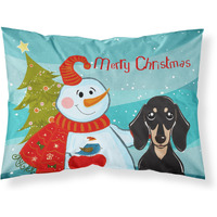 "Caroline's Treasures BB1835PILLOWCASE Snowman with Smooth Black And Tan Dachshund Fabric Standard Pillowcase, Large, Multicolor"