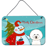 "Caroline's Treasures Snowman with Bichon Frise Wall or Door Hanging Prints BB1837DS812, 8HX12W"