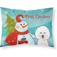 "Caroline's Treasures BB1837PILLOWCASE Snowman with Bichon Frise Fabric Standard Pillowcase, Large, Multicolor"