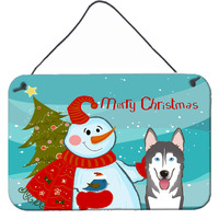 "Caroline's Treasures Snowman with Alaskan Malamute Wall or Door Hanging Prints BB1838DS812, 8HX12W"