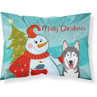 "Caroline's Treasures BB1838PILLOWCASE Snowman with Alaskan Malamute Fabric Standard Pillowcase, Large, Multicolor"