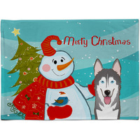 "Caroline's Treasures BB1838PLMT Snowman With Alaskan Malamute Fabric Placemat, Multicolor"