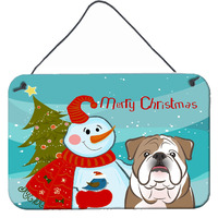 "Caroline's Treasures Snowman with English Bulldog Wall or Door Hanging Prints BB1839DS812, 8HX12W, Multicolor"