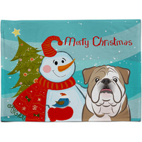 "Caroline's Treasures BB1839PLMT Snowman With English Bulldog Fabric Placemat, Multicolor"