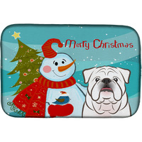 "Caroline's Treasures Snowman With White English Bulldog Dish Drying Mat, 14"" x 21"""