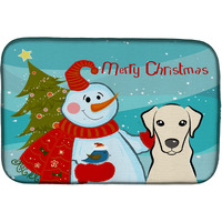 "Caroline's Treasures Snowman With Yellow Labrador Dish Drying Mat, 14"" x 21"""