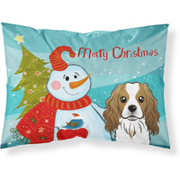 "Caroline's Treasures BB1844PILLOWCASE Snowman with Cavalier Spaniel Fabric Standard Pillowcase, Large, Multicolor"