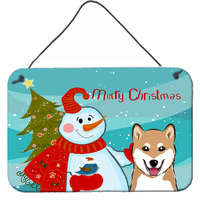 "Caroline's Treasures Snowman with Shiba Inu Wall or Door Hanging Prints BB1845DS812, 8HX12W"
