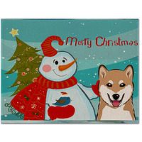 "Caroline's Treasures BB1845PLMT Snowman With Shiba Inu Fabric Placemat, Multicolor"