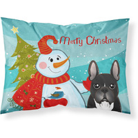 "Caroline's Treasures BB1847PILLOWCASE Snowman with French Bulldog Fabric Standard Pillowcase, Large, Multicolor"