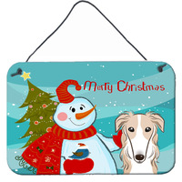 "Caroline's Treasures Snowman with Borzoi Wall or Door Hanging Prints BB1848DS812, 8HX12W, Multicolor"